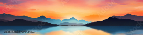 Calm orange summer lake view in evening, ai generative © Wizard