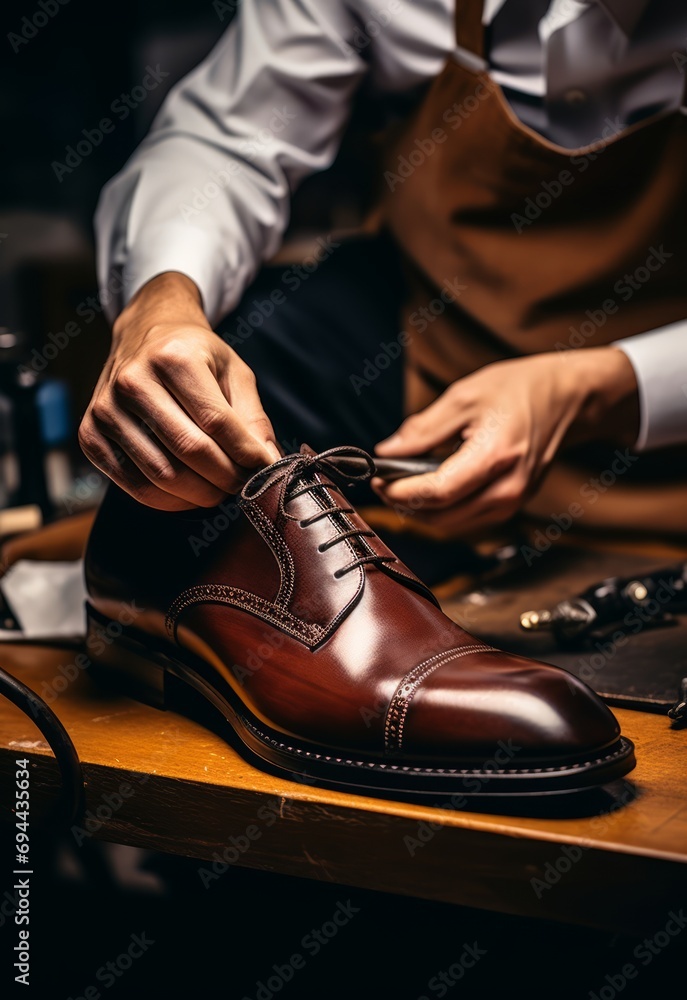 Skillful Cobbler Expertly Repairing a Shoe with Precision Skillful Cobbler Expertly Repairing a Shoe with Precision
