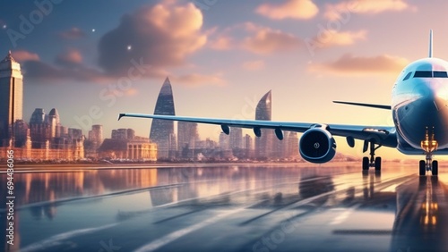 travel airplane landing in beautiful city cinematic wallpaper