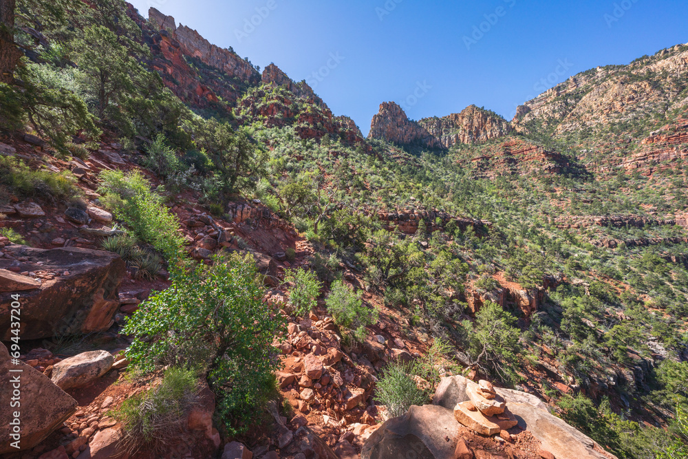 hiking the grandview trail in the grand canyon national park, arizona, usa