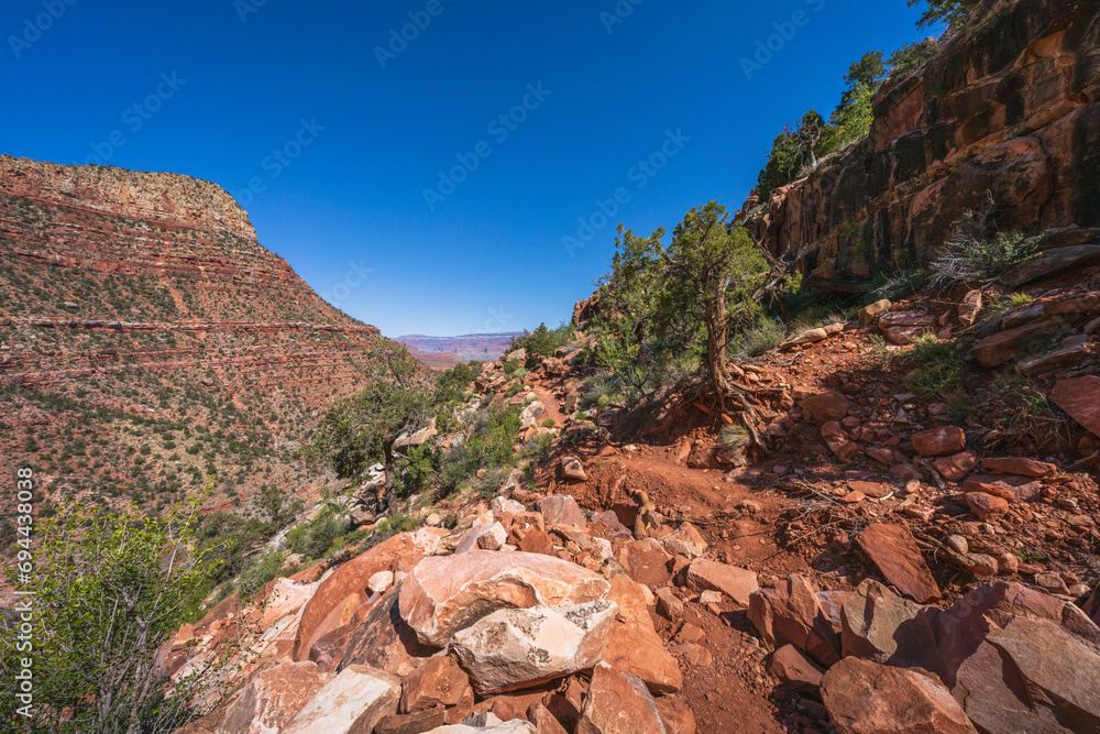 hiking the grandview trail in the grand canyon national park, arizona, usa