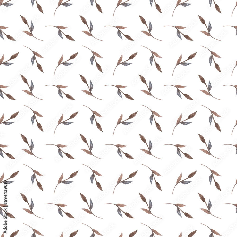 illustration of a pattern of twigs drawn in watercolor by hand. Print for fabric with natural motifs. Picture of twigs, leaves, environmental pictures illustration of a pattern of twigs drawn in watercolor by hand. Print for fabric with natural motifs. Picture of twigs, leaves, environmental pictures