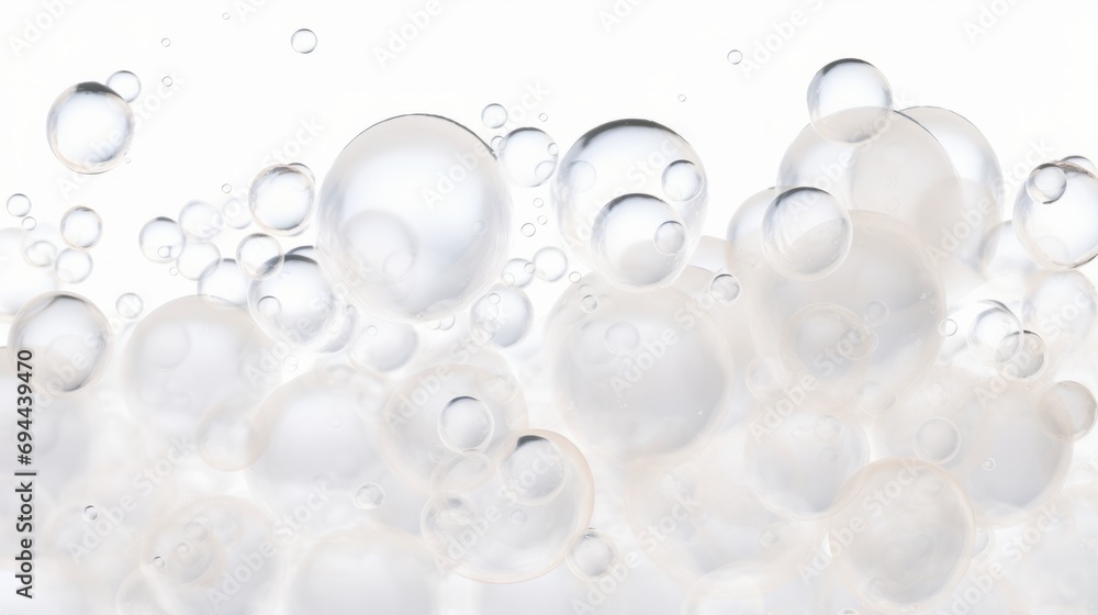 Abstract white soap foam bubbles texture on white background isolated on white background,. Created using Generative AI Technology - obrazy, fototapety, plakaty 