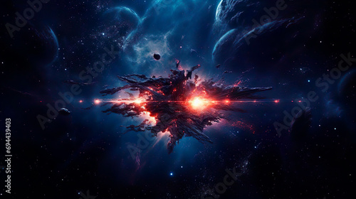 Interstellar intergalactic war in outer infinity space. High-tech deep space exploration to find new natural resources and minerals. Protect the solar system in the galaxy. Future futuristic fantasy photo
