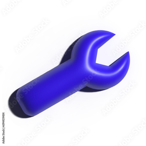 3D Blue Mechanic Wrench Icon with Ray Tracing for Vehicle Diagnostic Alert