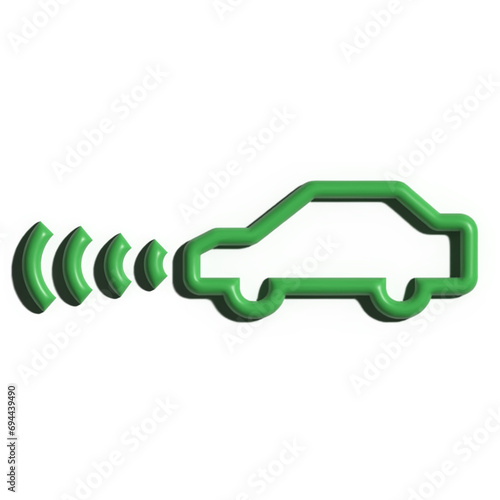 3D Green Adaptive Cruise Control Icon with Ray Tracing for Car Instrument Cluster Alerts