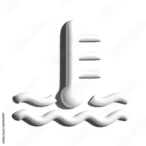 Engine temperature, water temperature 3d ray tracing icon, in white, isolated, on white background