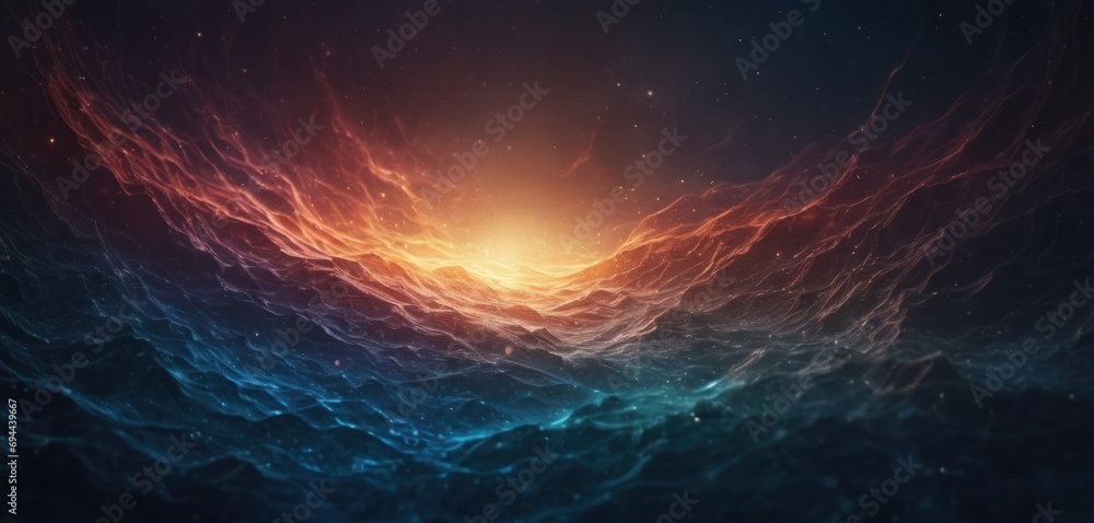  a computer generated image of a wave in the ocean with a bright light at the end of the wave and a bright light at the end of the wave at the end of the wave.