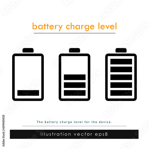 Battery charge indicator icons, vector graphics.