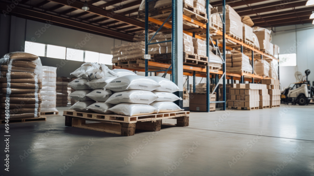 row of raw cement bag stack on construction warehouse ideas concept. - obrazy, fototapety, plakaty 