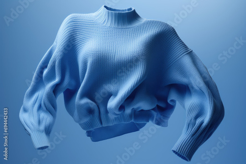 A plain blue sweatshirt floating on a plain background