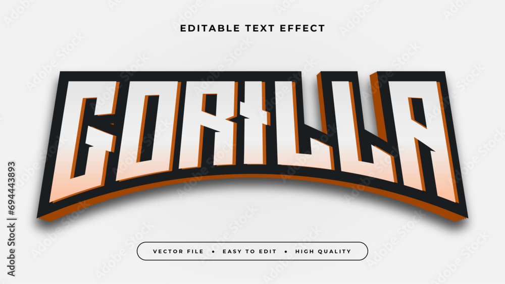 Brown black and white gorilla 3d editable text effect - font style - obrazy, fototapety, plakaty 