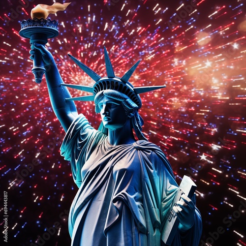 Statue of Liberty Amidst Fireworks Display