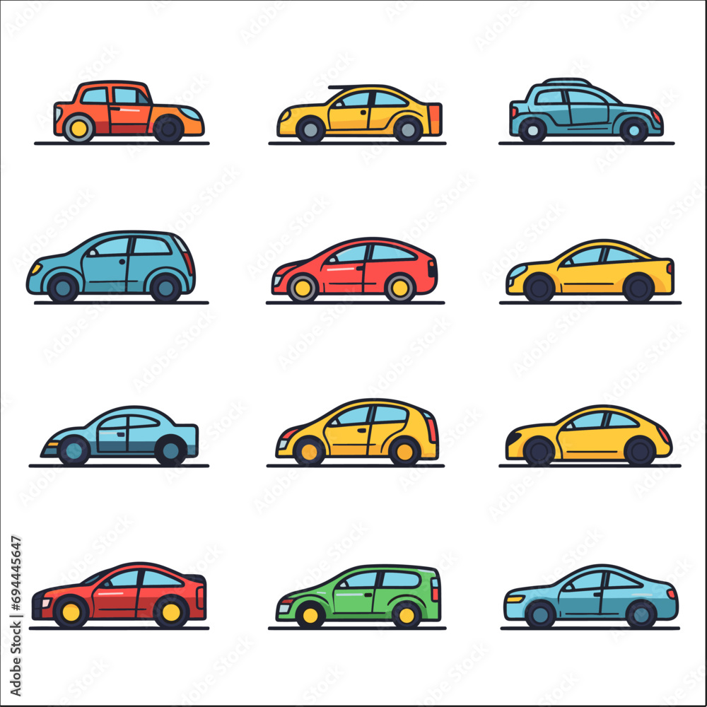 Modern Car Collection - Vector Illustrations, Side View, Flat Design ...