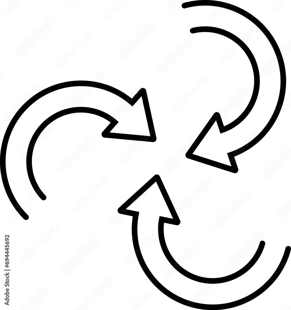 Spinning inside triple arrow icon design in linear style. Spinning inside triple arrow icon design in linear style.