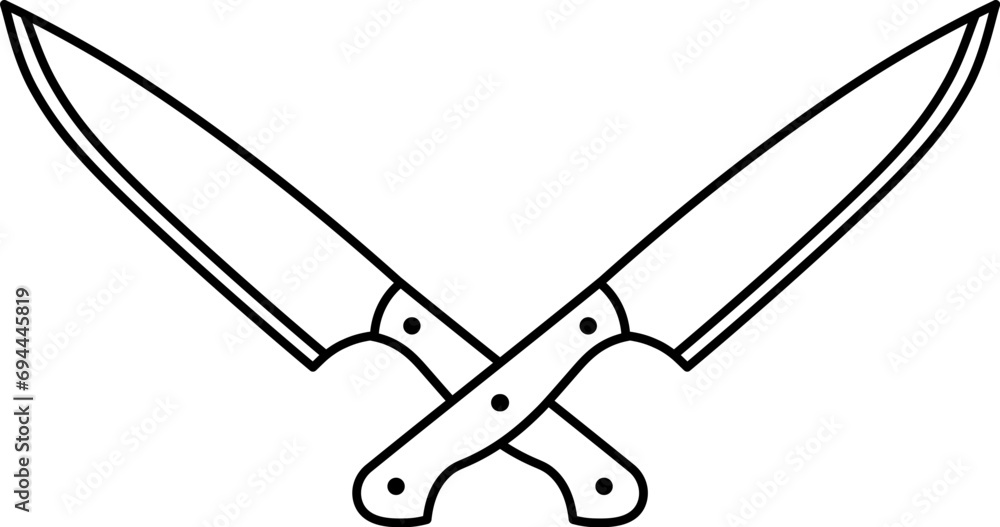 Two crossed knives icon design in linear style. - obrazy, fototapety, plakaty 