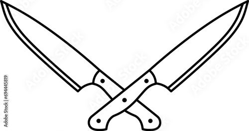 Two crossed knives icon design in linear style.