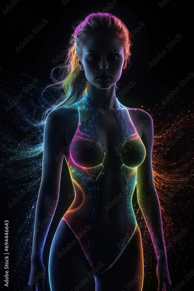 Colorful beautiful woman silhouette neon dots Colorful beautiful woman silhouette neon dots