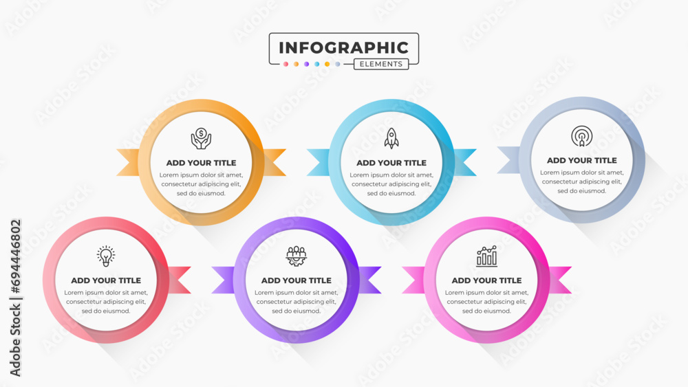 Vector label infographic design template with icons and six options or ...