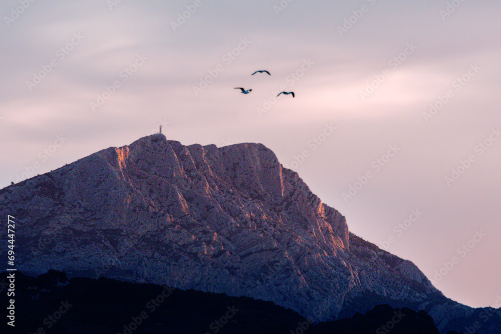 the Sainte Victoire mountain in the light of an autumn morning