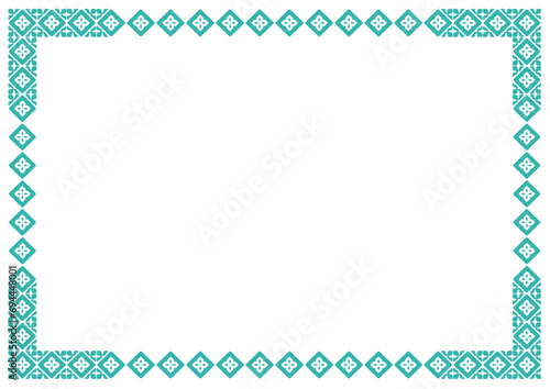 Blue Border frame vector label. Simple line corner pattern. Border frame decoration. Vector simple line art border frame