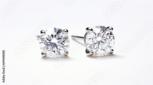 a picture of dainty diamond earrings  showcasing their brilliance and sophistication  set against a pristine white backdrop for a visually pleasing contrast.