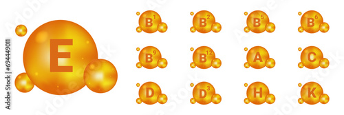 Vitamin capsules Set. Vitamin complex icons. Vector illustration.