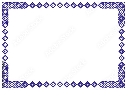 Blue Border frame vector label. Simple line corner pattern. Border frame decoration. Vector simple line art border frame
