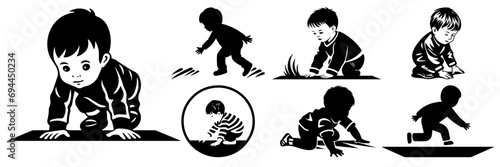 Vector silhouettes of babies learning to crawl