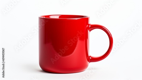 a vibrant red mug, showcasing its glossy finish and comfortable handle, against a pure white backdrop.