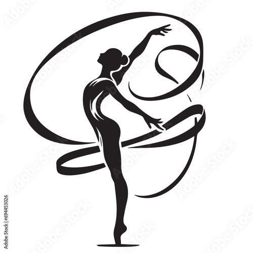 Vector Illustration of a female ballet dancer in a dynamic pose with swirls surrounding her form.