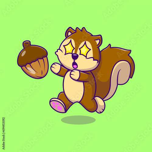 Cute Squirrel Chasing a Nut Cartoon Vector Icons Illustration. Flat Cartoon Concept. Suitable for any creative project.