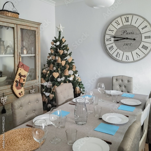 christmas table setting with clock