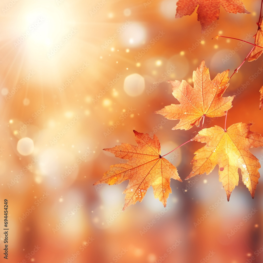 Tranquil Autumn: Colorful Close-up of Yellow and Orange Foliage in Sunlight