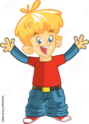 Cute cartoon little boy. .Vector illustration of a teenager wearing casual clothes baggy jeans