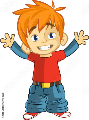 Cute cartoon little boy. .Vector illustration of a teenager wearing casual clothes baggy jeans