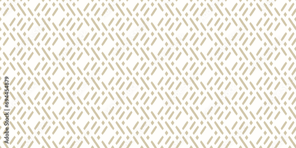 Vector golden geometric seamless pattern in traditional asian style. Ethnic motif ornament with diagonal lines, rhombuses, mesh, grid. Modern abstract white and gold texture. Luxury background design - obrazy, fototapety, plakaty 