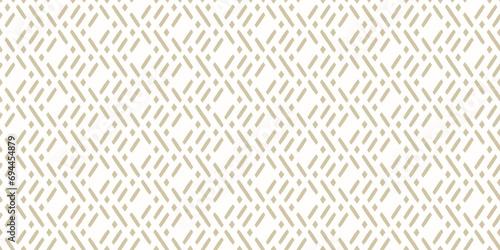 Vector golden geometric seamless pattern in traditional asian style. Ethnic motif ornament with diagonal lines, rhombuses, mesh, grid. Modern abstract white and gold texture. Luxury background design photo