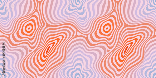 Vector fluid curved lines seamless pattern. Abstract background, dynamical ripple surface, 3D effect, groovy texture. Pink, lilac, orange color. Modern retro fashion style. Trendy organic geo design