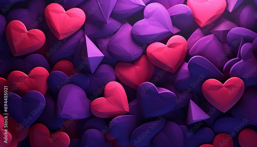 3d render of pink and purple hearts background. Valentine's day concept.