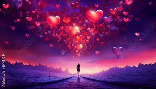 Romantic valentine's day background with man and heart shaped balloons