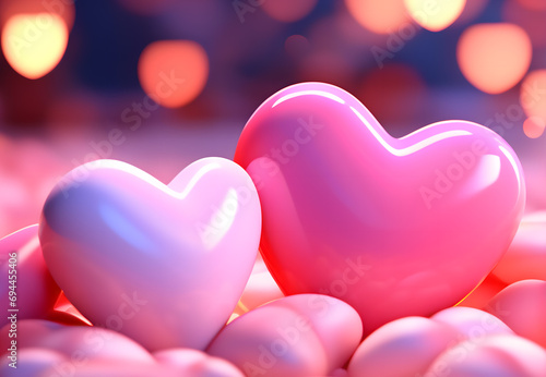 Heart love on blurred background with bokeh lights, Valentine day love romantic concept wallpaper. photo