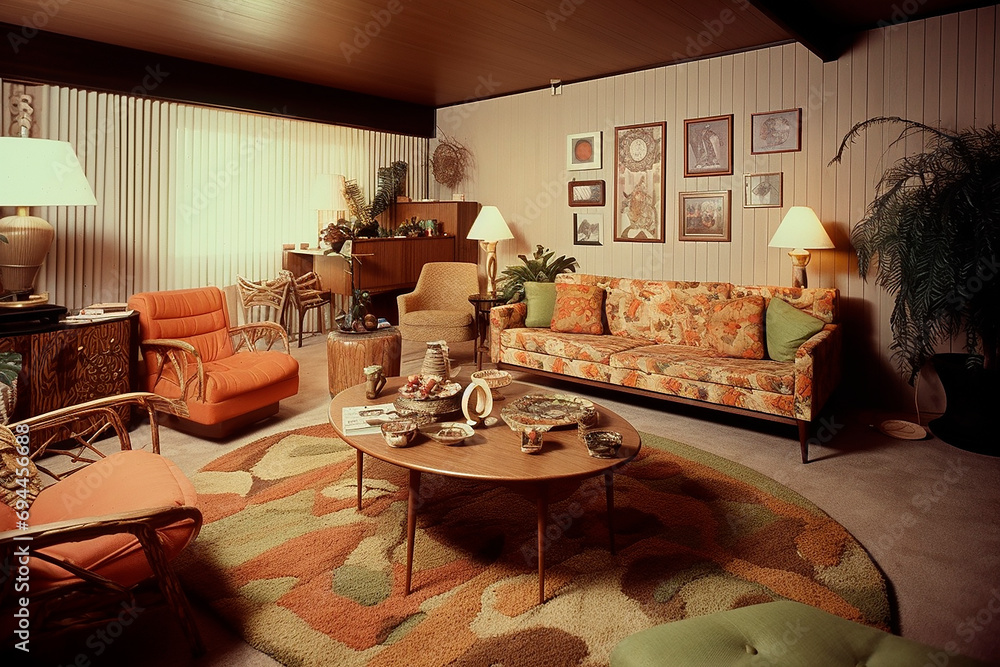 vintage, retro 50s, 60s, 70s, 80s living room Stock Photo | Adobe Stock