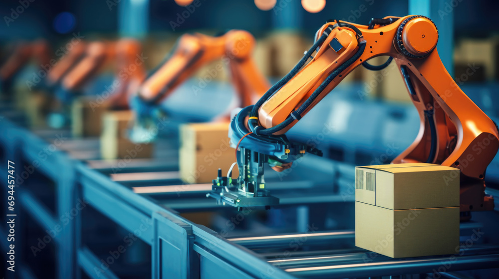 Parcel sorting with robotics, modern tech optimizing logistics for fast delivery Parcel sorting with robotics, modern tech optimizing logistics for fast delivery