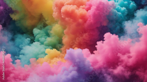 Abstract colorful rainbow soft pastel color cloud background, multicolored ink drop fluid motion in water.