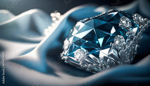 Blue diamond and white diamonds jewellery design collection gem masterpiece, luxury exclusive sapphire gemstone and exquisite premier bespoke jeweller custom-cut sapphires. Generative Ai photo