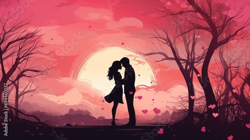 Kissing young couple during Valentine's day cartoon style