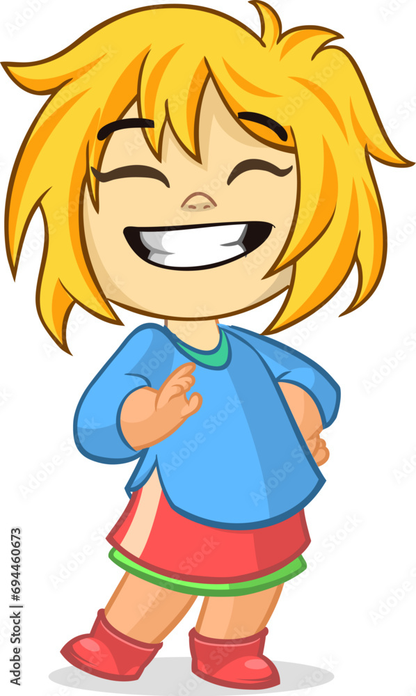 Cute little cartoon girl smiling. .Vector illustration of a teenager kid. Isolated Cute little cartoon girl smiling. .Vector illustration of a teenager kid. Isolated