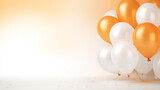 orangene und weiße Ballons mit Platz für Text. Querformat 16:9. Generative Ai.
