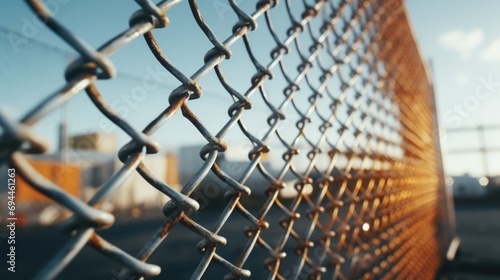 A detailed view of a chain link fence. This image can be used to represent security, boundaries, or imprisonment photo